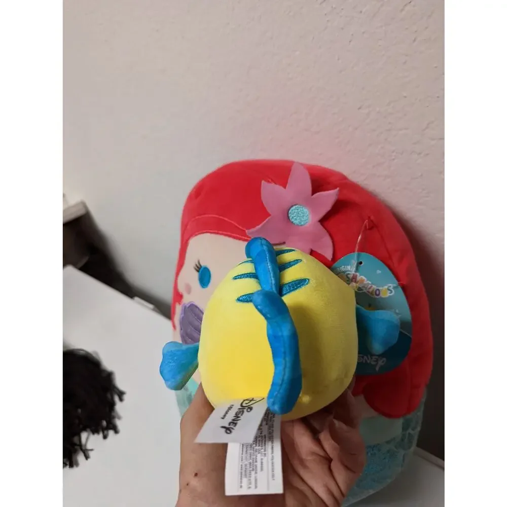 Disney Squishmallow Little Mermaid Ariel & Flounder 10” & 4” plush Pair NWT